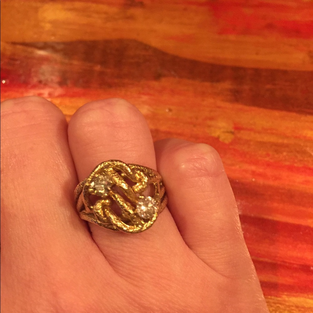 Vintage English 9k Lovers Knot Diamond Ring